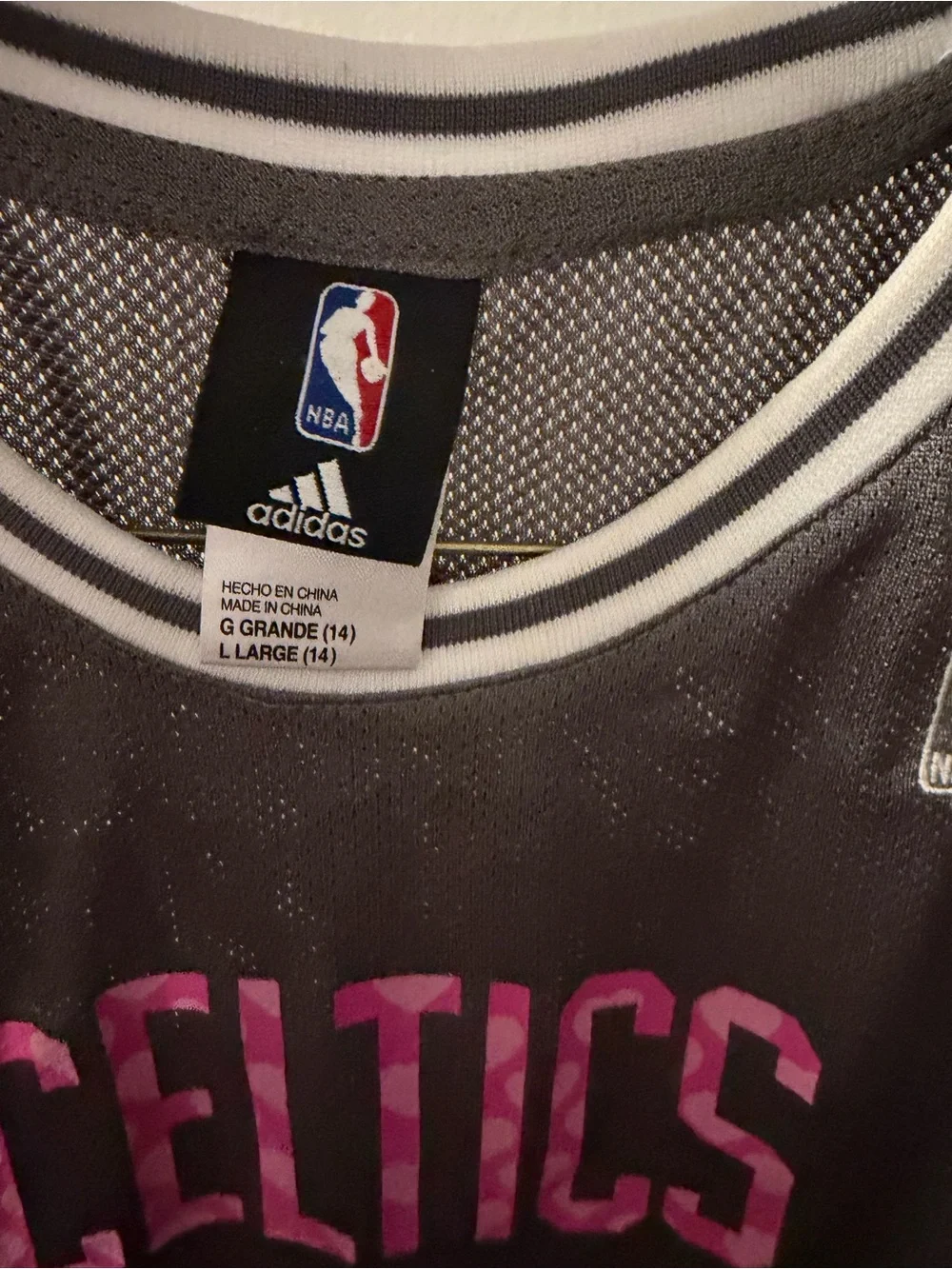 adidas Kids Celtics Gray & Pink #34 Basketball Jersey